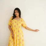 Blooming Sunflower- Hand Block Printed Yellow Cotton Dress