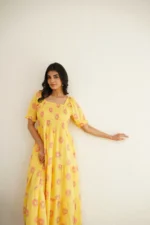 Blooming Sunflower- Hand Block Printed Yellow Cotton Dress