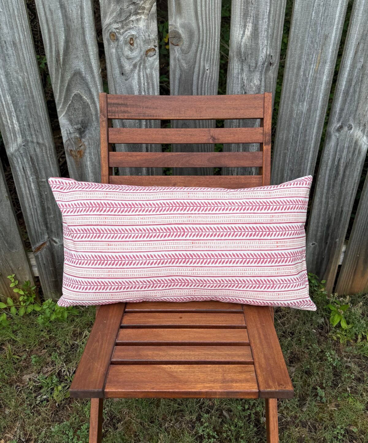 Autumn Rose- Hand Block Printed Pink Cotton Lumbar Pillowcase - Image 5