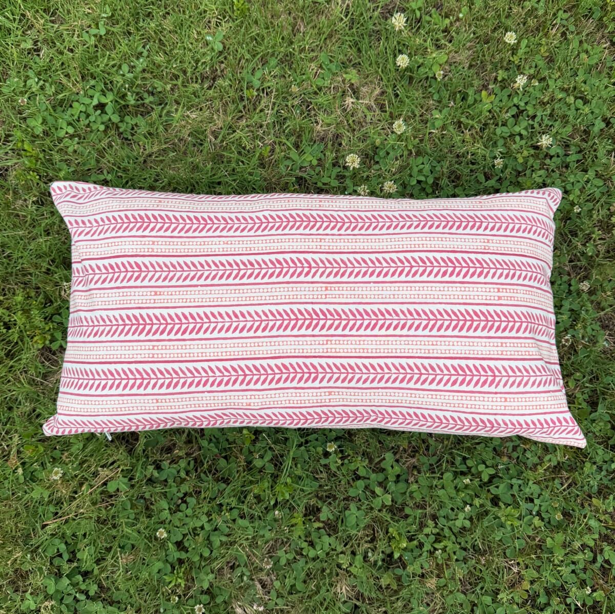 Autumn Rose- Hand Block Printed Pink Cotton Lumbar Pillowcase - Image 6