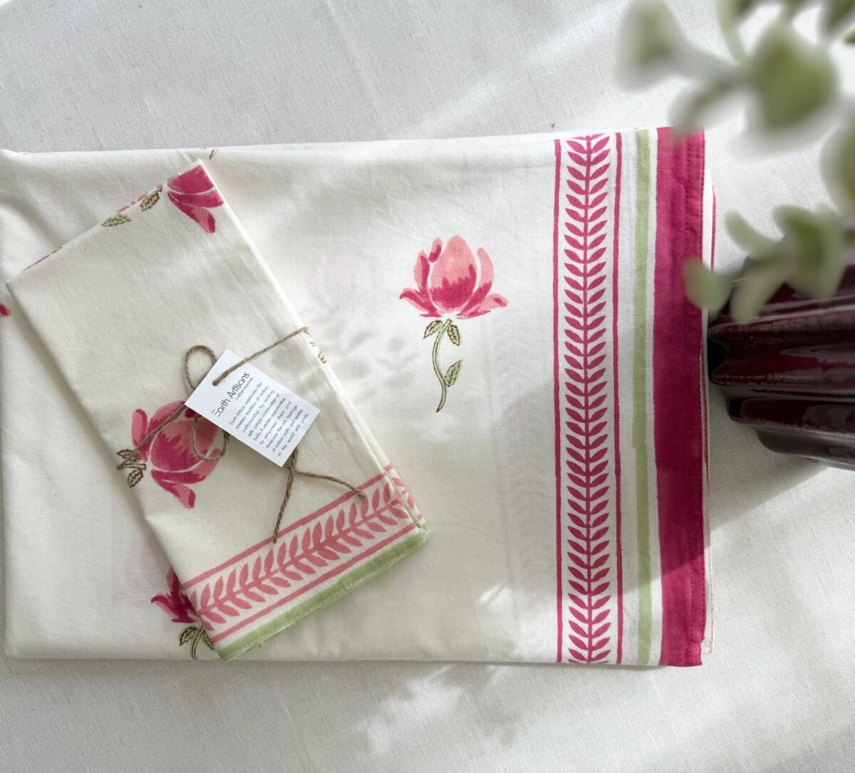 Autumn Rose - Hand Block Printed Pink Cotton Napkins (Set of 4,6) - Image 9