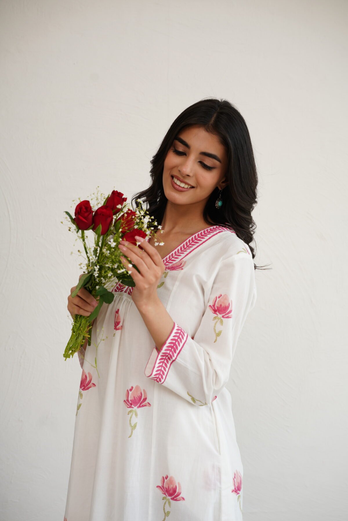 A Thousand Roses- Hand Block Printed Pink Cotton Dress - Image 8