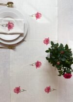 Autumn Rose- Hand Block Printed Pink Cotton Table Runner - Image 5