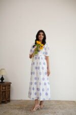 Periwinkle Sunflower- Hand Block Printed Cotton Dress - Image 2