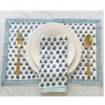 Neel- Hand Block Printed Blue Cotton Placemats (Set of 4,6) - Image 6