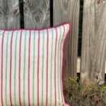 Autumn Rose-  Hand Block Printed Pink and Green Striped Cotton Pillowcase