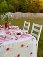 Autumn Rose- Hand Block Printed Pink Cotton Table Runner - Image 8