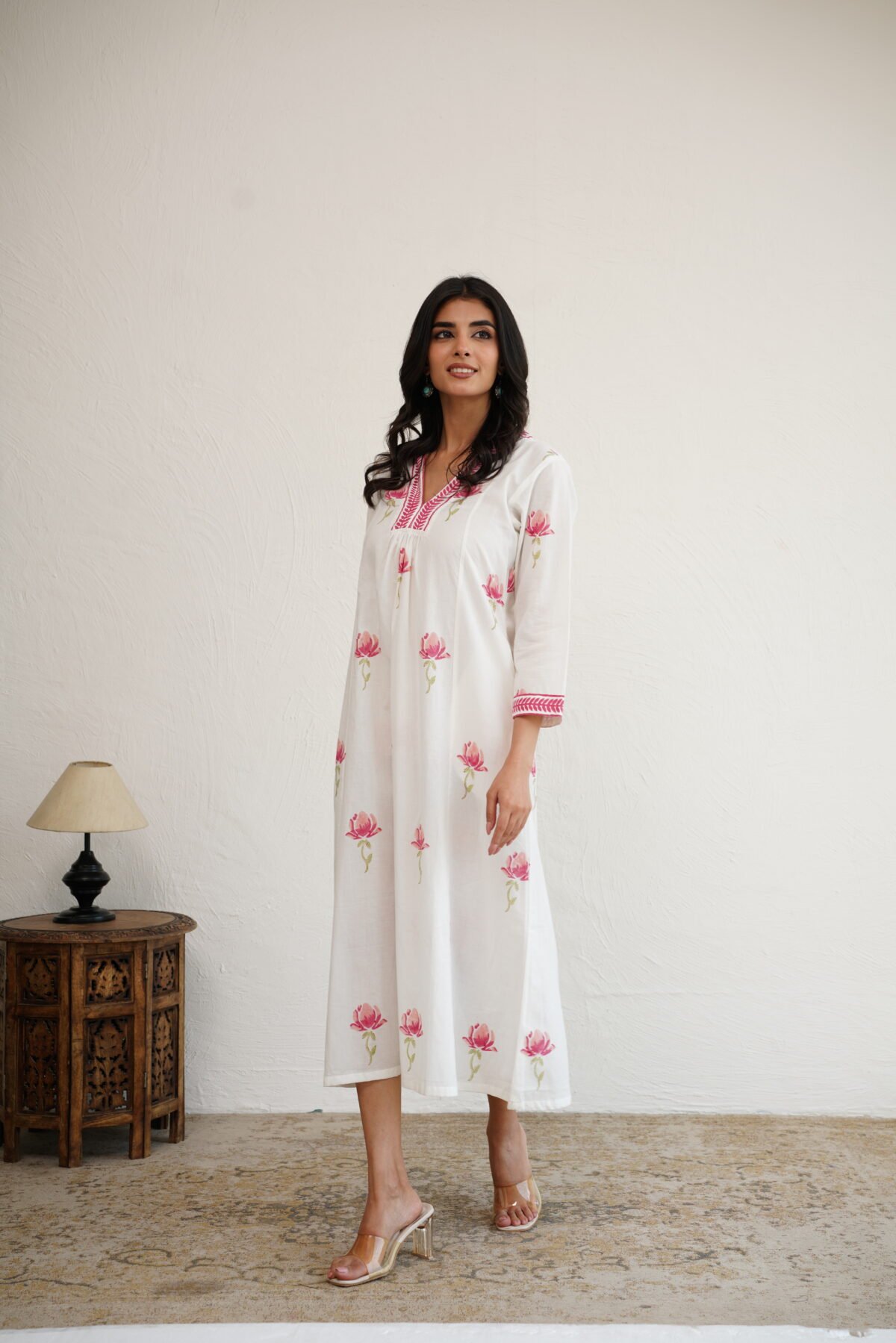 A Thousand Roses- Hand Block Printed Pink Cotton Dress - Image 2