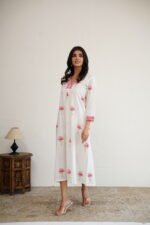 A Thousand Roses- Hand Block Printed Pink Cotton Dress - Image 2