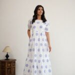 Periwinkle Sunflower- Hand Block Printed Cotton Dress