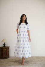 Periwinkle Sunflower- Hand Block Printed Cotton Dress