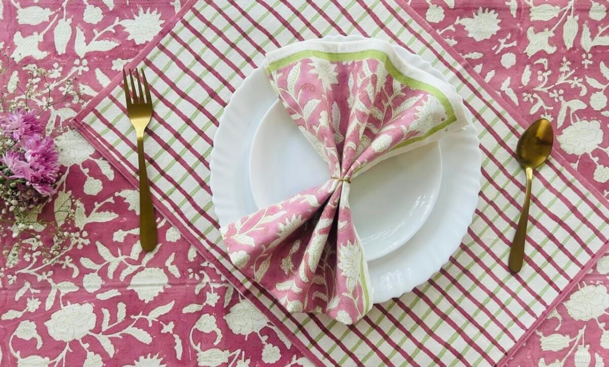 Varnika- Hand Block Printed Mauve Cotton Napkins (Set of 4,6) - Image 8