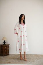 A Thousand Roses- Hand Block Printed Pink Cotton Dress - Image 3