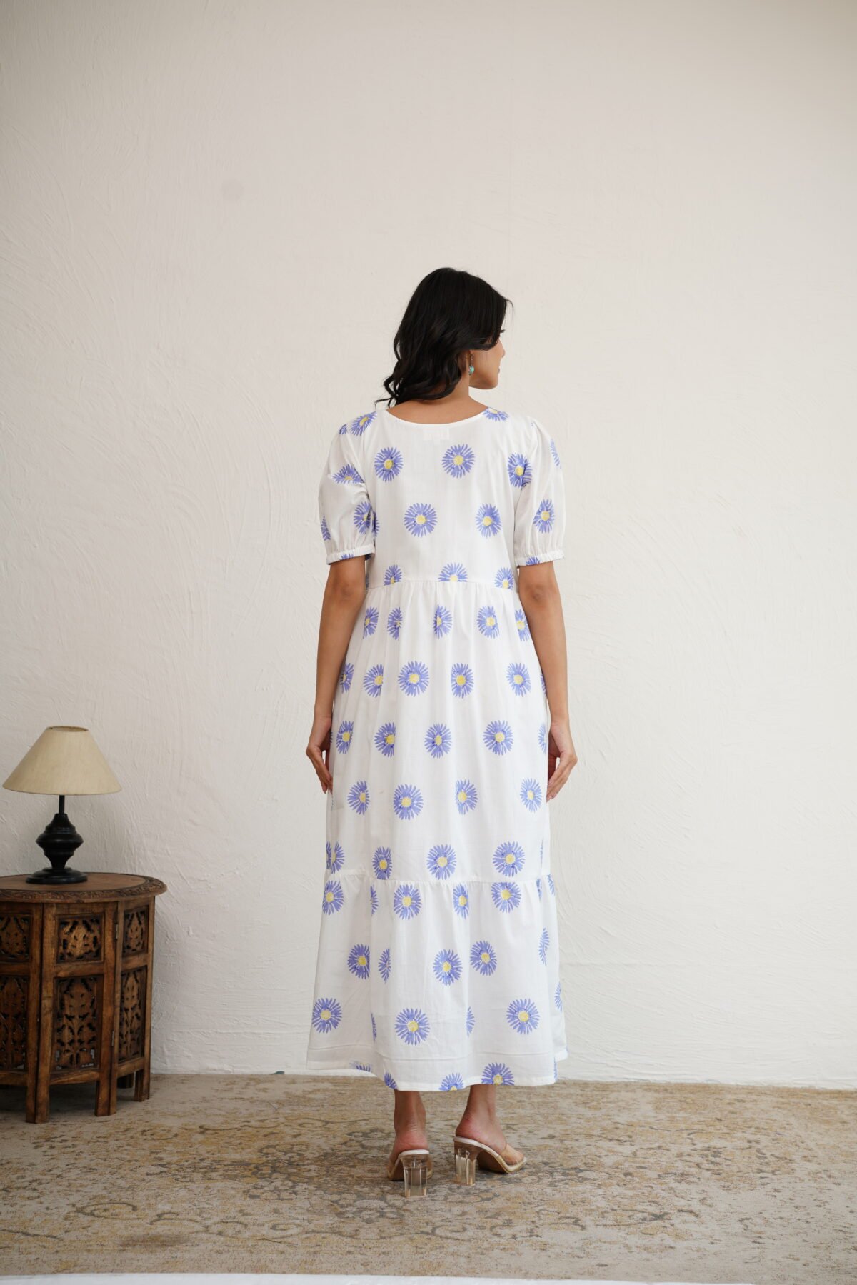 Periwinkle Sunflower- Hand Block Printed Cotton Dress - Image 10