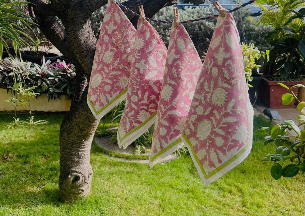 Varnika- Hand Block Printed Mauve Cotton Napkins (Set of 4,6) - Image 4