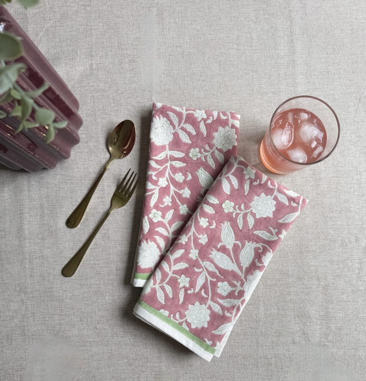 Varnika- Hand Block Printed Mauve Cotton Napkins (Set of 4,6) - Image 2