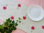 Autumn Rose- Hand Block Printed Pink Cotton Table Runner