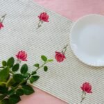 Autumn Rose- Hand Block Printed Pink Cotton Table Runner