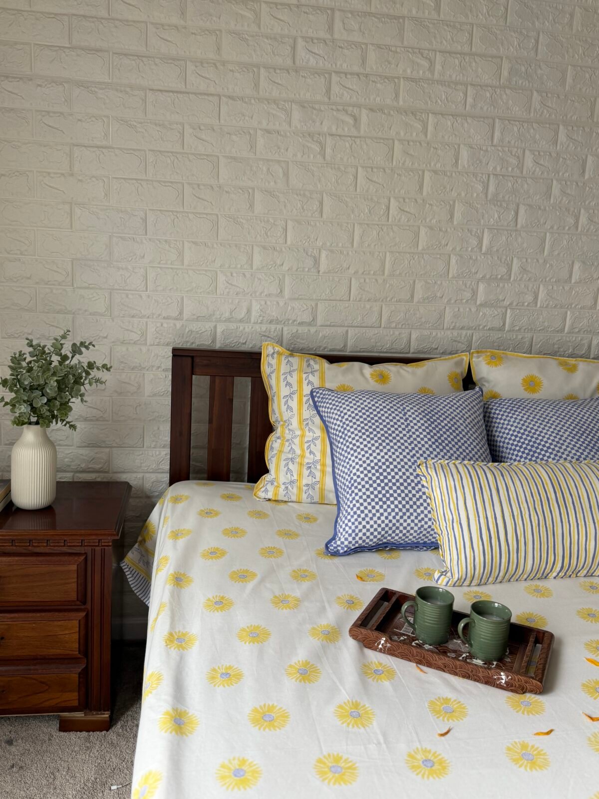 Kiran- Hand Block Printed Purple Checks Cotton Pillowcase - Image 8