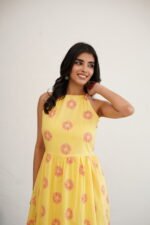 Golden Sunflower- Hand Block Printed Yellow Halter Dress - Image 4