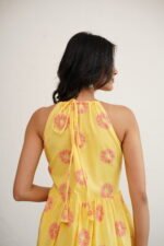 Golden Sunflower- Hand Block Printed Yellow Halter Dress - Image 9