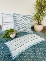 Neel- Hand Block Printed Blue Cotton Lumbar Pillowcase - Image 3
