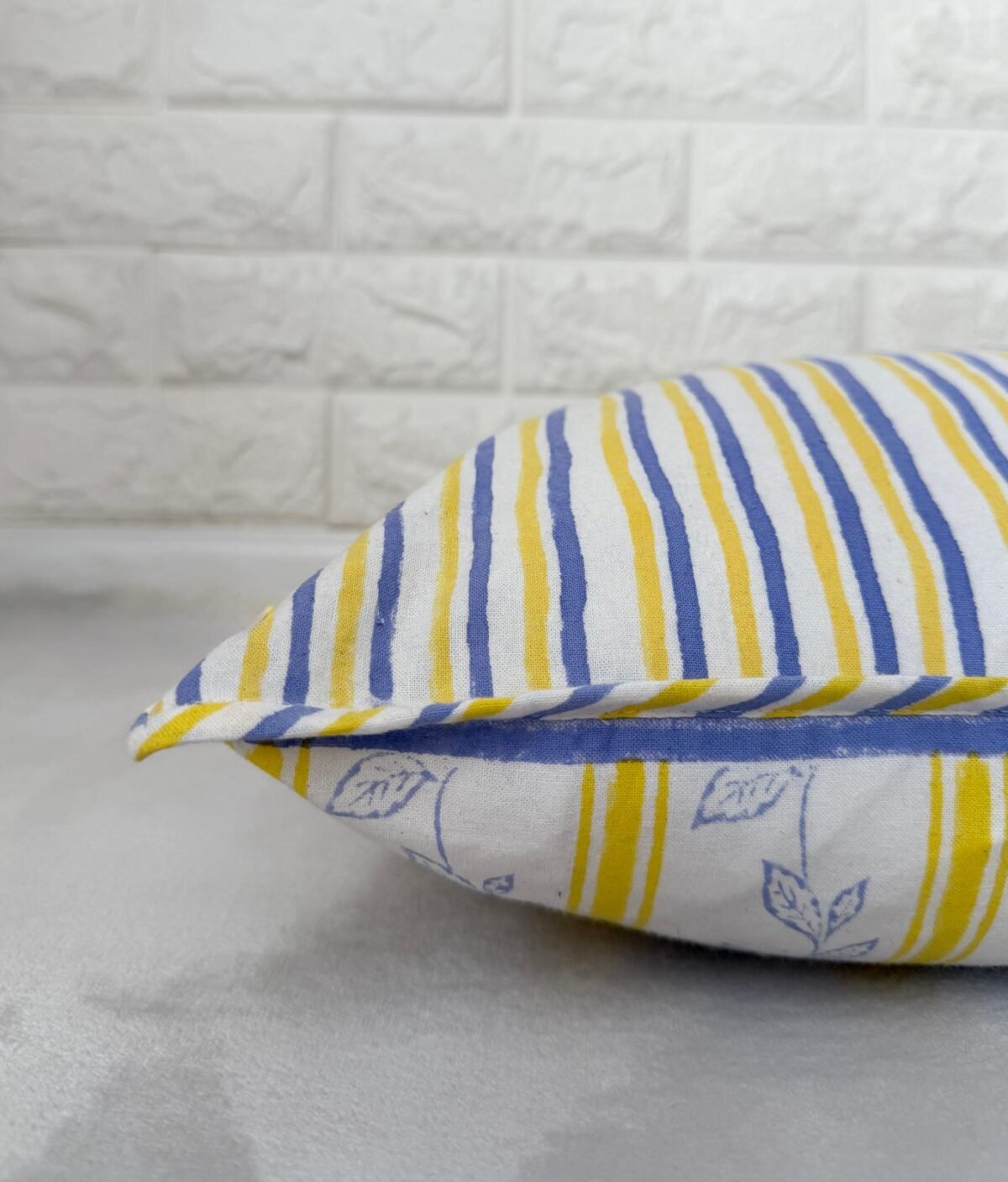 Kiran- Hand Block Print Sunflower Cotton Lumbar Pillowcase - Image 2