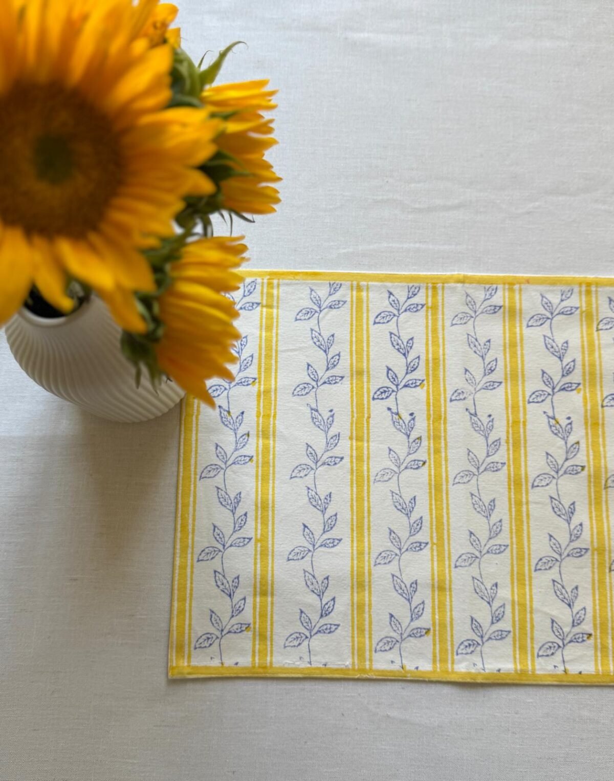 Kiran- Hand Block Printed Sunflower Yellow Cotton Placemats (Set of 4,6) - Image 3