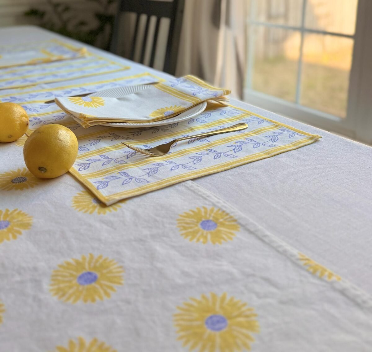 Kiran- Hand Block Printed Sunflower Table Runner - Image 4