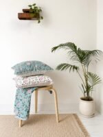 Reva- Hand Block Printed Peony Sage blue Cotton Pillowcase - Image 6