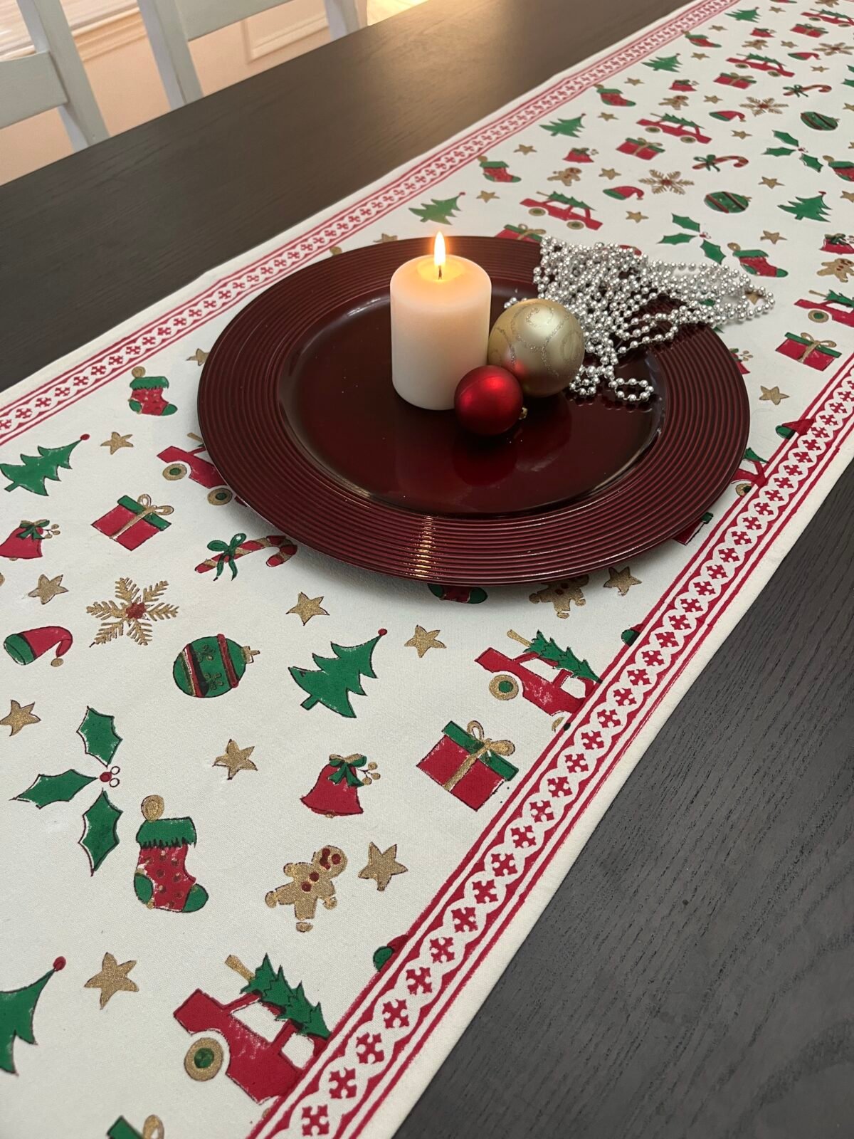 Jingle - Hand Block Printed Christmas Element Table Runner - Image 4