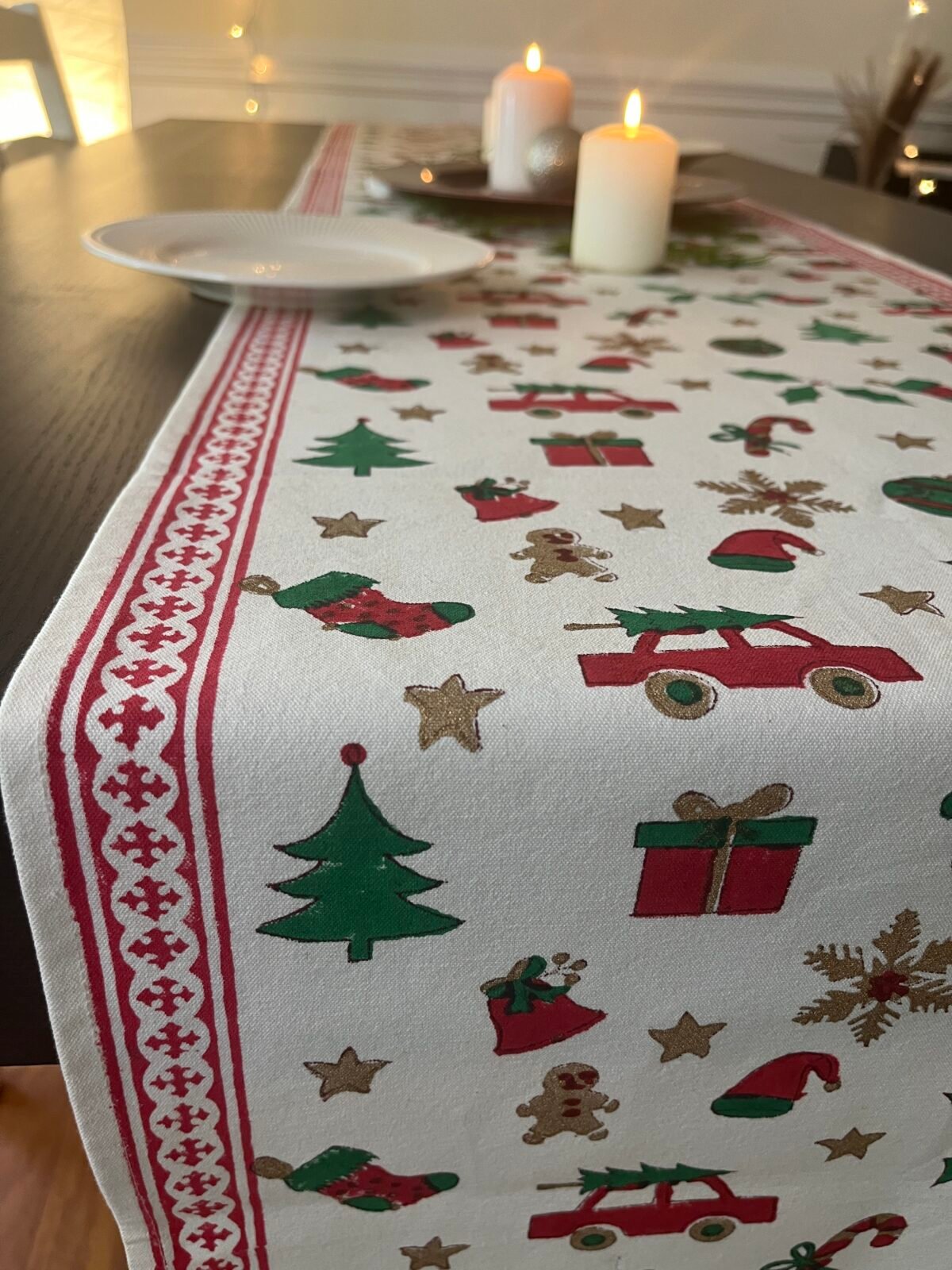 Jingle - Hand Block Printed Christmas Element Table Runner - Image 9