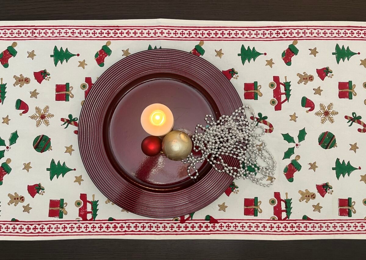 Jingle - Hand Block Printed Christmas Element Table Runner - Image 6