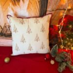 Jingle- Hand Block Print Christmas Tree Gold Cotton Pillowcase